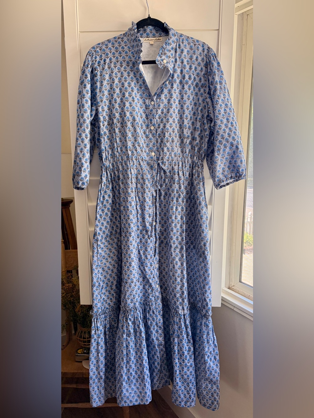 Blue Floral Printed Button-Front Maxi Dress